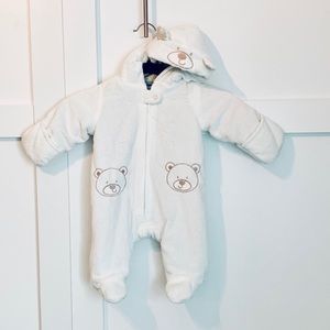 Infant Hooded Winter Infant Bodysuit — White